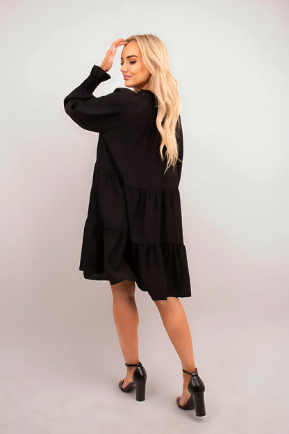 Long Sleeve Front Tie Tiered Mini Dress - She Wears Glory Beverly Hills