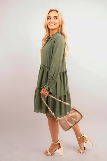 Long Sleeve Front Tie Tiered Mini Dress - She Wears Glory Beverly Hills