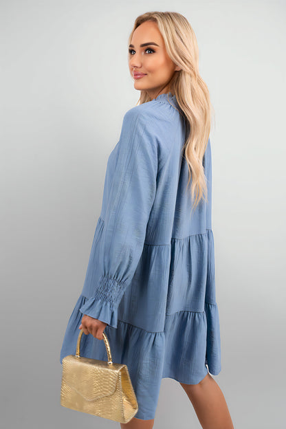 Long Sleeve Front Tie Tiered Mini Dress - She Wears Glory Beverly Hills