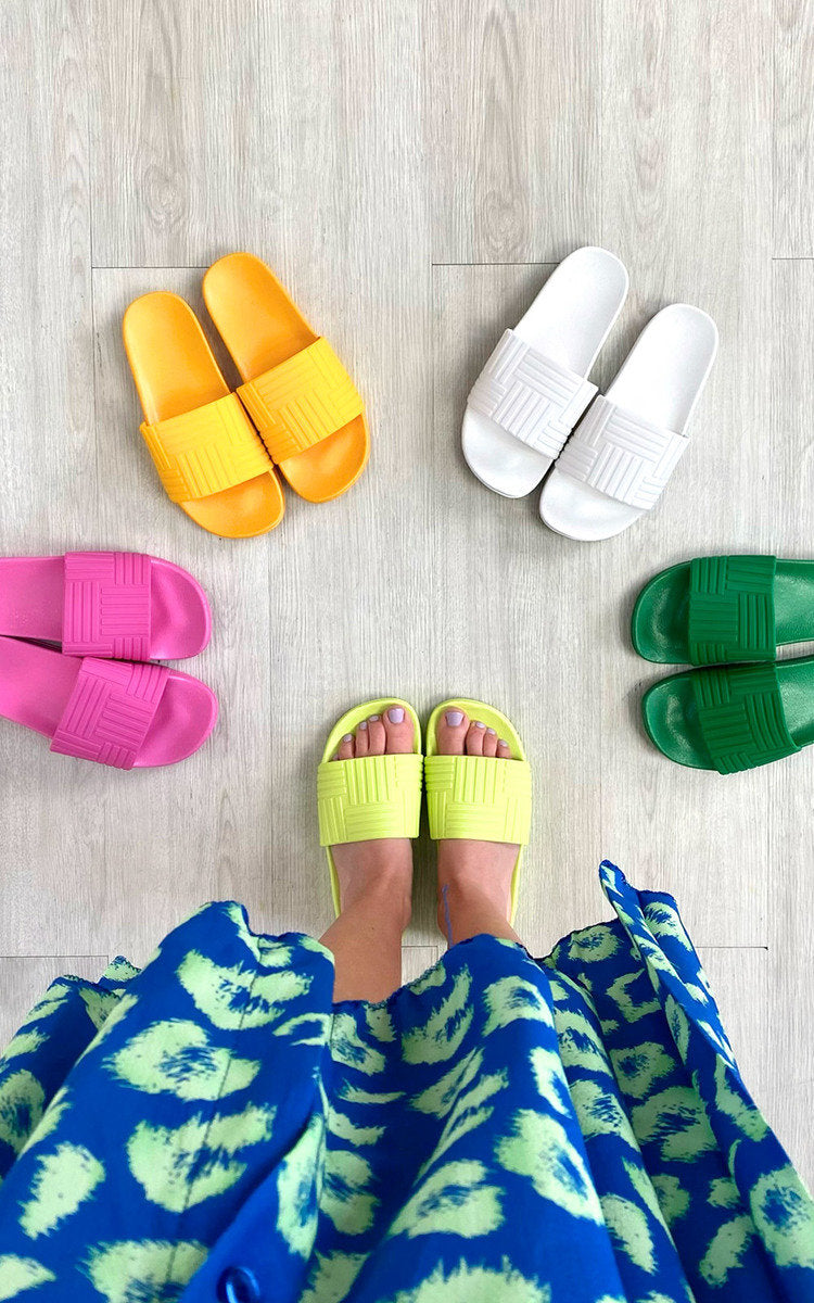She Wears Glory™ Faux Leather Slip On Sliders