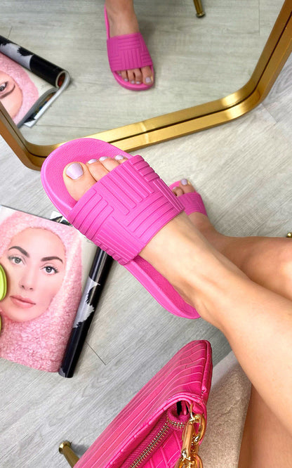 She Wears Glory™ Faux Leather Slip On Sliders