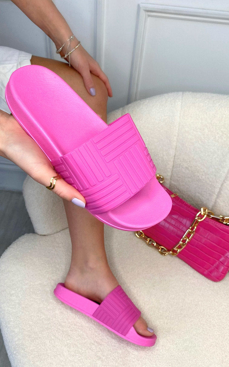 She Wears Glory™ Faux Leather Slip On Sliders