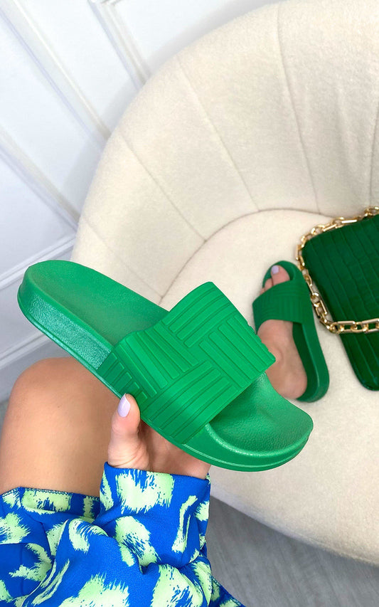 She Wears Glory™ Faux Leather Slip On Sliders