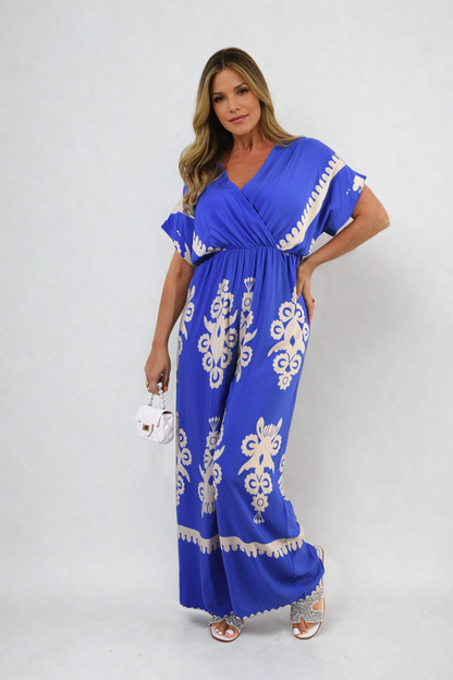 She Wears Glory™ Printed Cross Front Wide Leg Jumpsuit