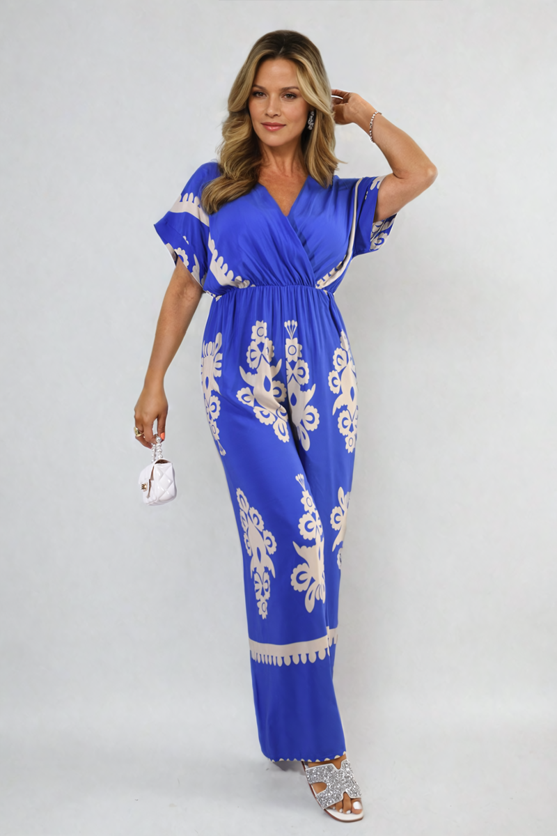 She Wears Glory™ Printed Cross Front Wide Leg Jumpsuit