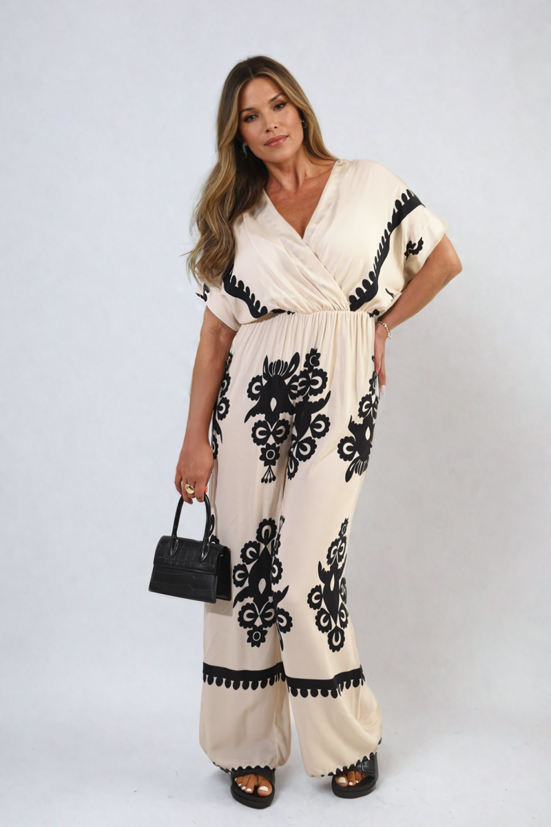 She Wears Glory™ Printed Cross Front Wide Leg Jumpsuit