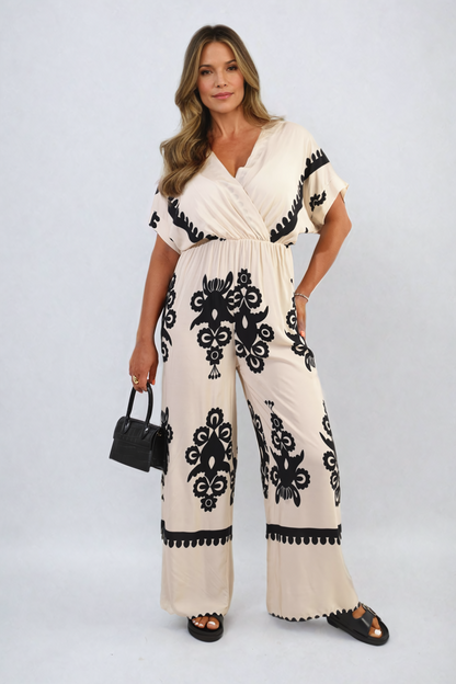 She Wears Glory™ Printed Cross Front Wide Leg Jumpsuit