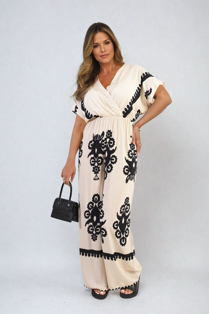 She Wears Glory™ Printed Cross Front Wide Leg Jumpsuit