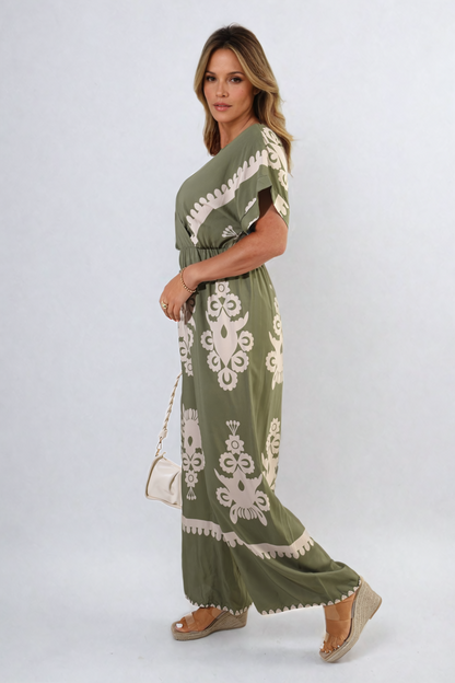 She Wears Glory™ Printed Cross Front Wide Leg Jumpsuit