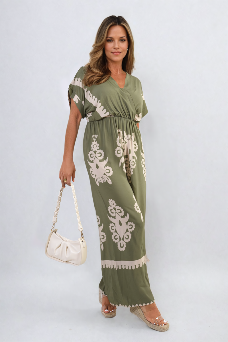 She Wears Glory™ Printed Cross Front Wide Leg Jumpsuit