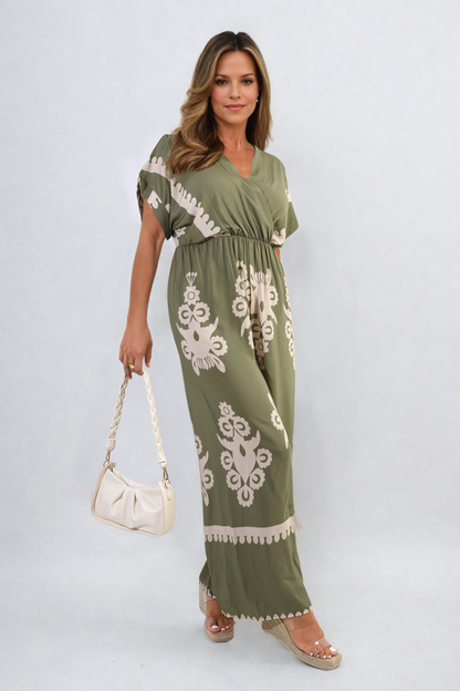 She Wears Glory™ Printed Cross Front Wide Leg Jumpsuit