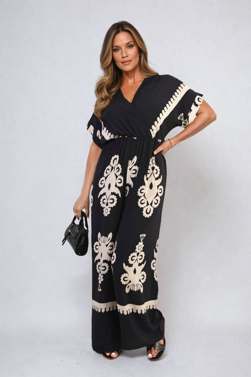 She Wears Glory™ Printed Cross Front Wide Leg Jumpsuit