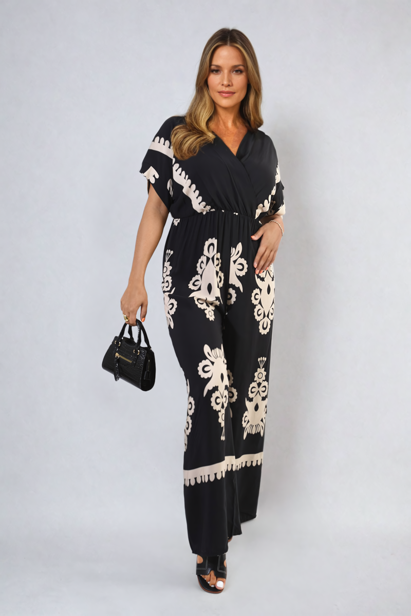 She Wears Glory™ Printed Cross Front Wide Leg Jumpsuit