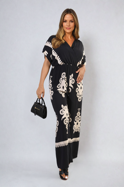 She Wears Glory™ Printed Cross Front Wide Leg Jumpsuit
