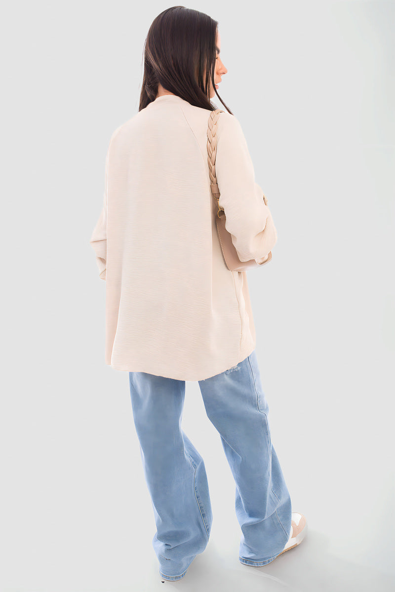 Loose Fit Button Detail Front Folded Long Sleeve Top - She Wears Glory Beverly Hills