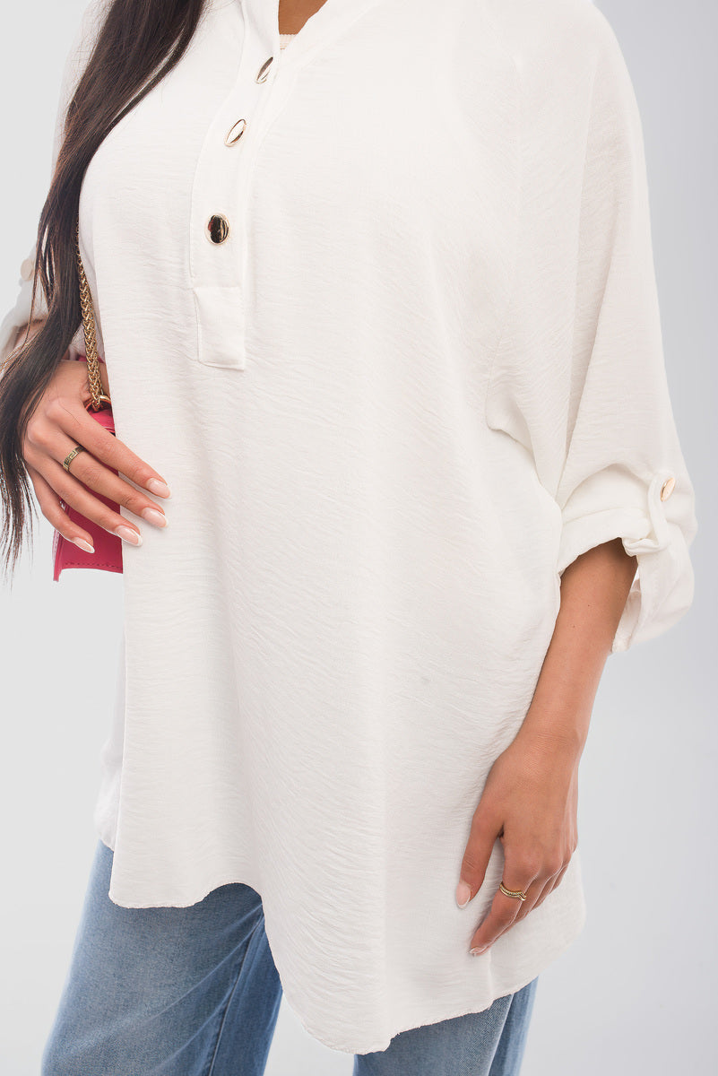 Loose Fit Button Detail Front Folded Long Sleeve Top - She Wears Glory Beverly Hills