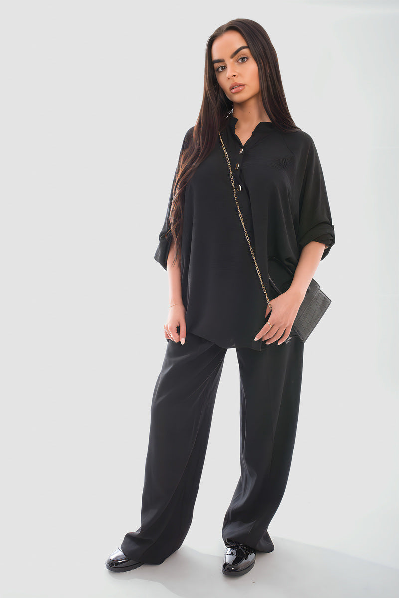 Loose Fit Button Detail Front Folded Long Sleeve Top - She Wears Glory Beverly Hills