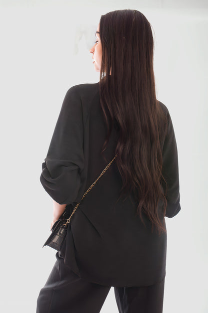 Loose Fit Button Detail Front Folded Long Sleeve Top - She Wears Glory Beverly Hills