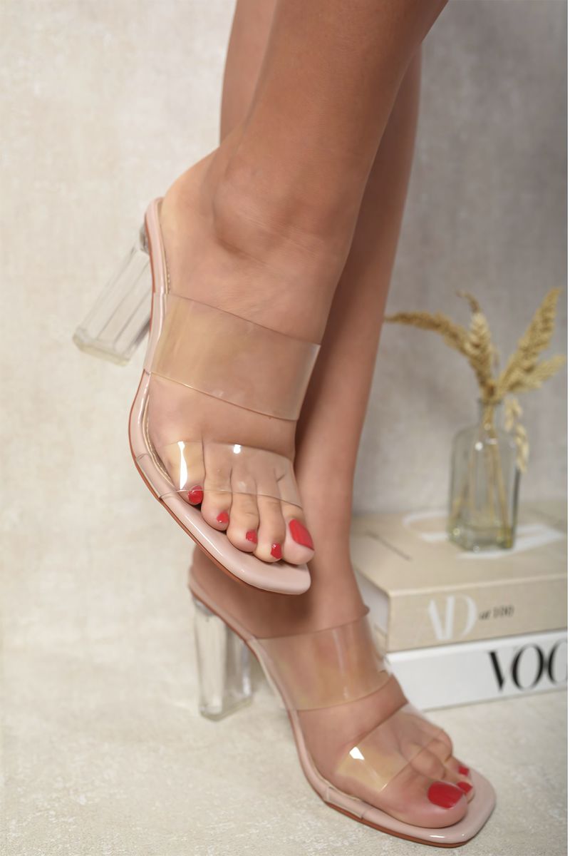 She Wears Glory™ Transparent Double Strap Clear Block High Heels