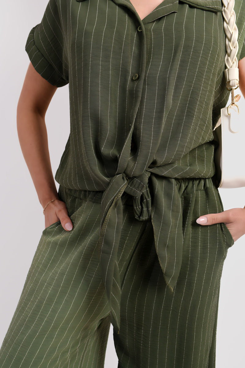 Striped Button Down Tie Front Top and Trouser Co-ord Set - She Wears Glory Beverly Hills