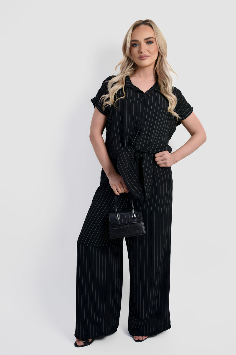 Striped Button Down Tie Front Top and Trouser Co-ord Set - She Wears Glory Beverly Hills