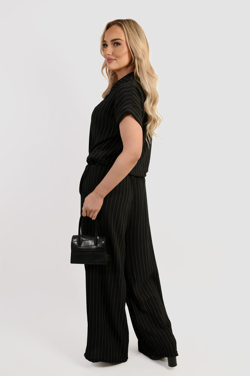 Striped Button Down Tie Front Top and Trouser Co-ord Set - She Wears Glory Beverly Hills