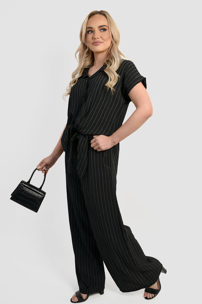 Striped Button Down Tie Front Top and Trouser Co-ord Set - She Wears Glory Beverly Hills