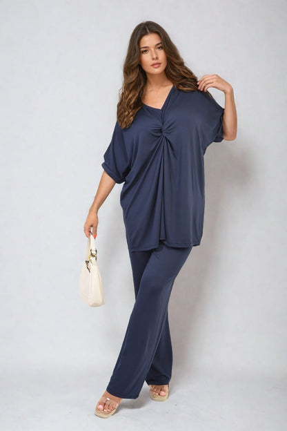 She Wears Glory™ Twist Front Plunge Neckline Top and Trouser Co-ord Set