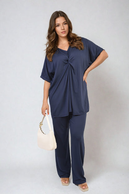She Wears Glory™ Twist Front Plunge Neckline Top and Trouser Co-ord Set