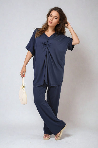 She Wears Glory™ Twist Front Plunge Neckline Top and Trouser Co-ord Set