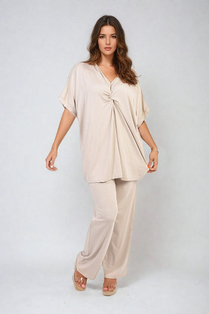 She Wears Glory™ Twist Front Plunge Neckline Top and Trouser Co-ord Set
