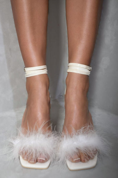 She Wears Glory™ Fluffy Detail Open Toe Strap High Heels