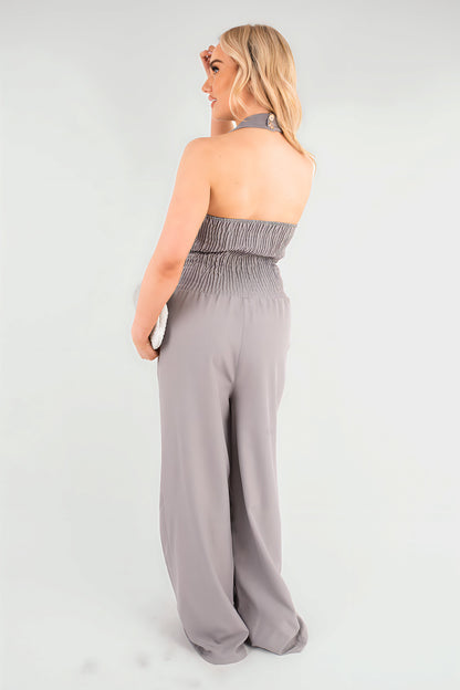 V-Neck Sleeveless Button Front Detail Jumpsuit - She Wears Glory Beverly Hills