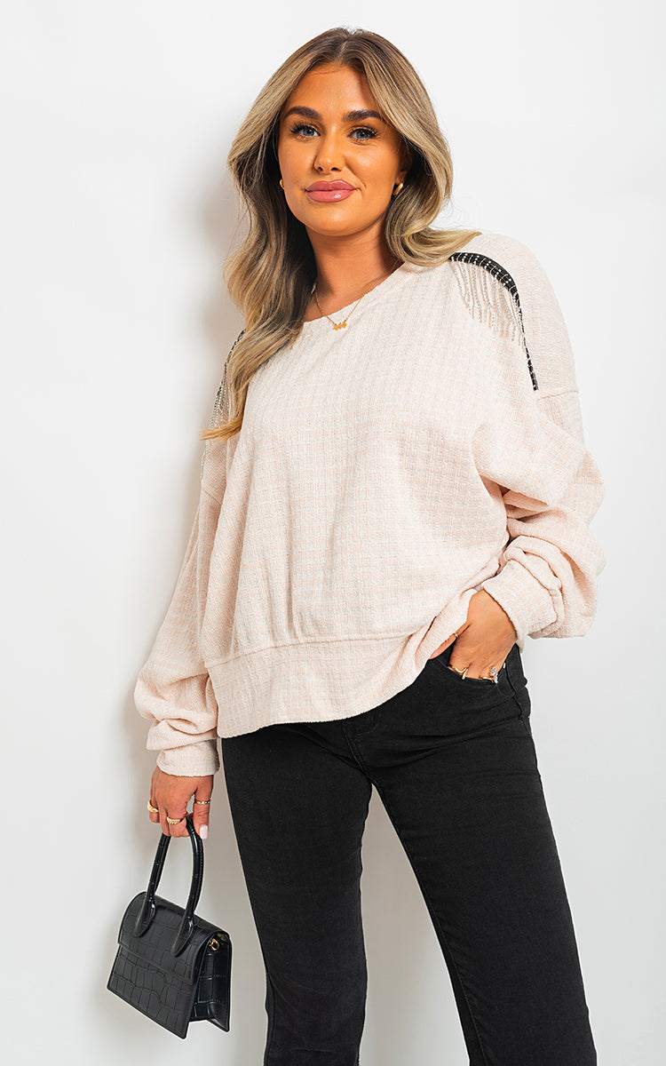 She Wears Glory™ Long Sleeve Knitted Jumper with Tassel Detail