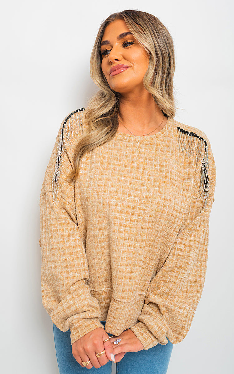 She Wears Glory™ Long Sleeve Knitted Jumper with Tassel Detail