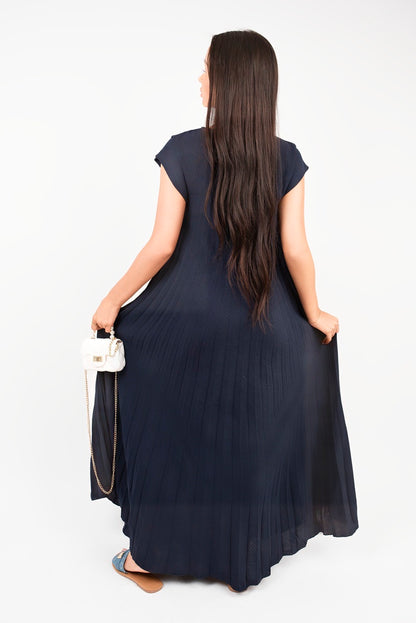 Pleated Cap Sleeve Maxi Dress