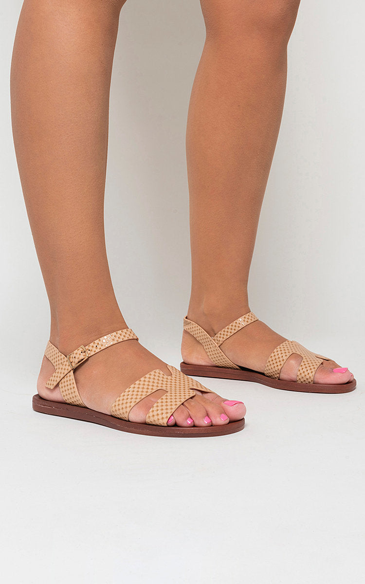 Faux Leather Santorini Strappy Flat Sandals - She Wears Glory Beverly Hills