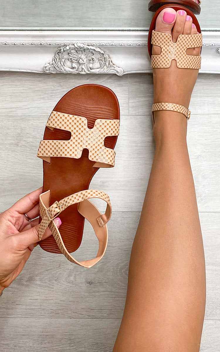 Faux Leather Santorini Strappy Flat Sandals - She Wears Glory Beverly Hills