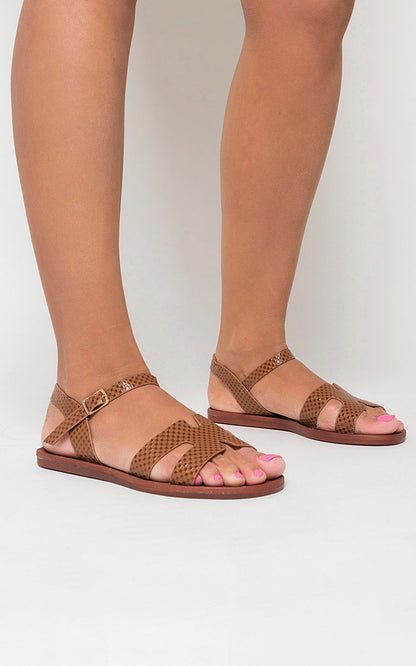 Faux Leather Santorini Strappy Flat Sandals - She Wears Glory Beverly Hills