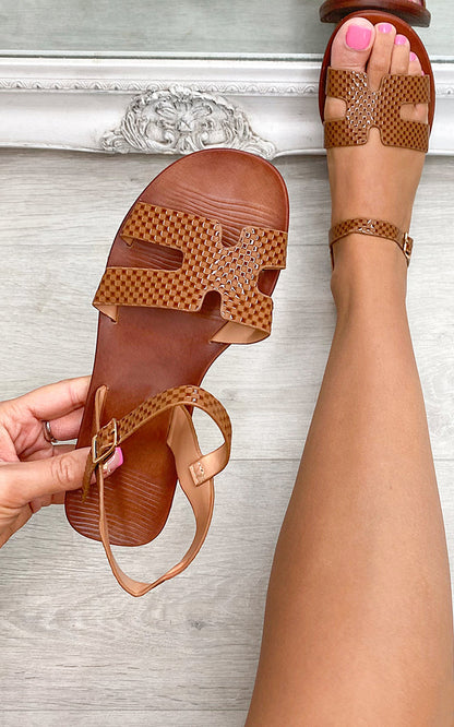 Faux Leather Santorini Strappy Flat Sandals - She Wears Glory Beverly Hills