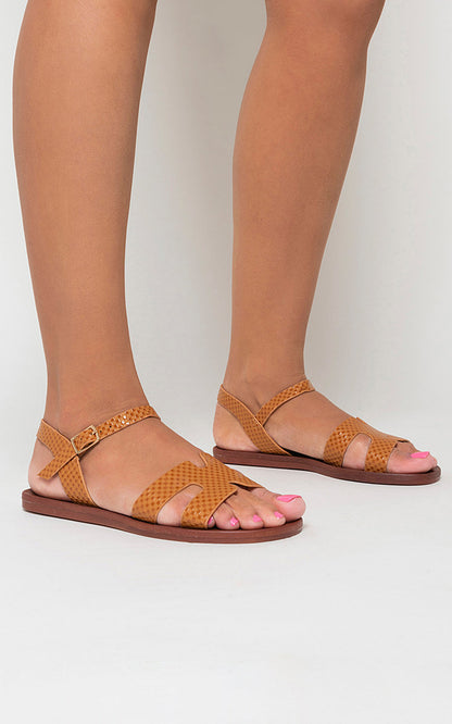 Faux Leather Santorini Strappy Flat Sandals - She Wears Glory Beverly Hills