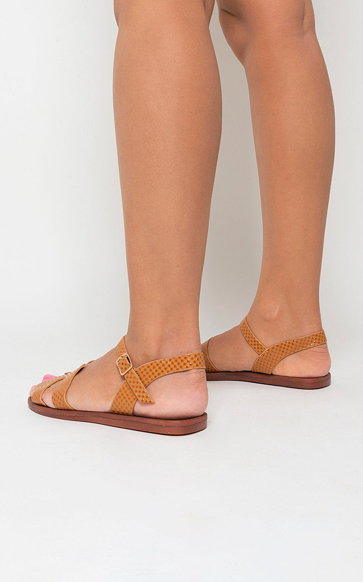Faux Leather Santorini Strappy Flat Sandals - She Wears Glory Beverly Hills