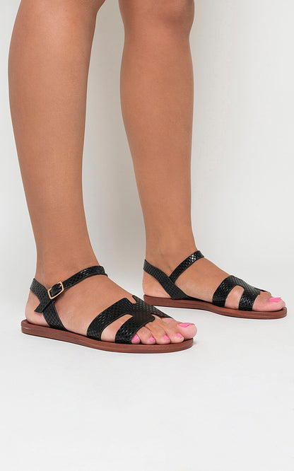 Faux Leather Santorini Strappy Flat Sandals - She Wears Glory Beverly Hills
