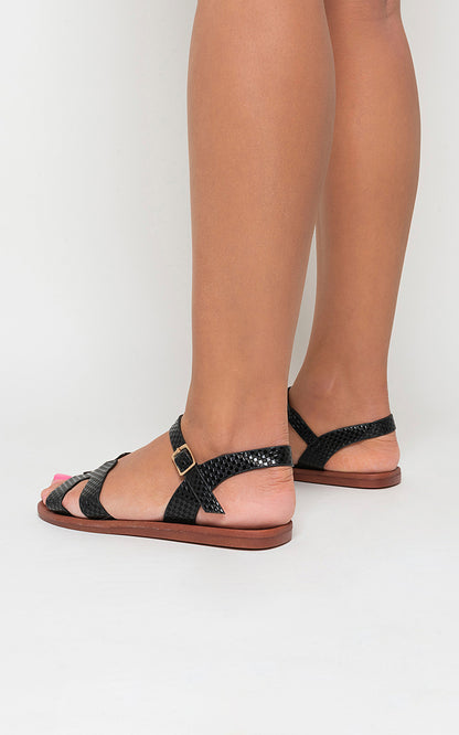 Faux Leather Santorini Strappy Flat Sandals - She Wears Glory Beverly Hills