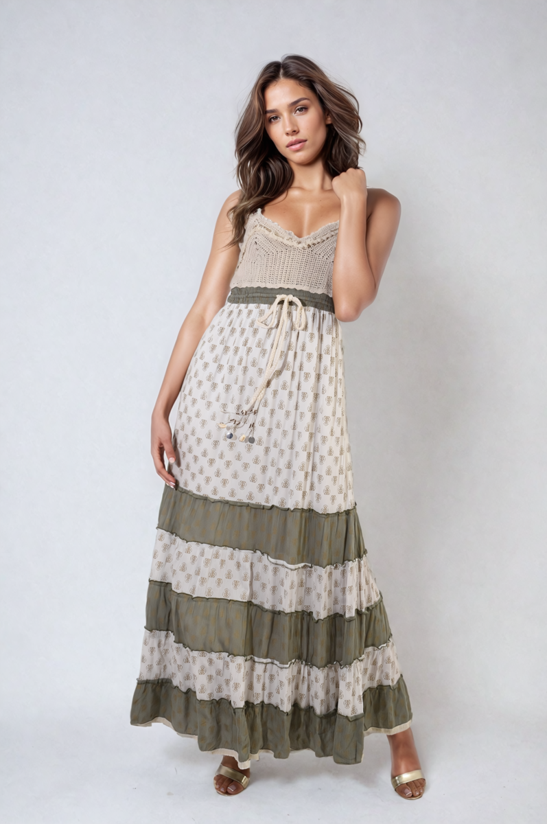 She Wears Glory™ Tiered Crochet Strappy Maxi Dress