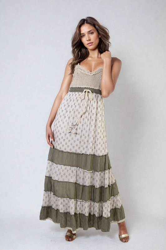 She Wears Glory™ Tiered Crochet Strappy Maxi Dress