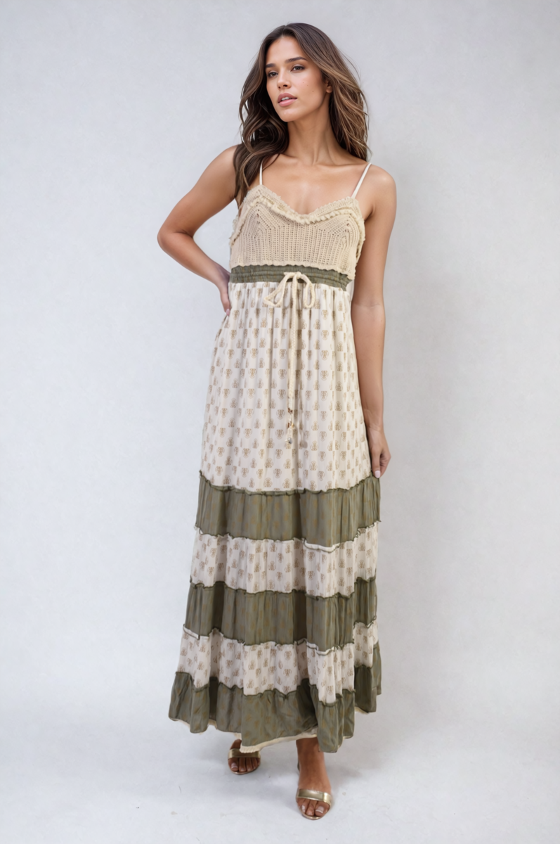 She Wears Glory™ Tiered Crochet Strappy Maxi Dress