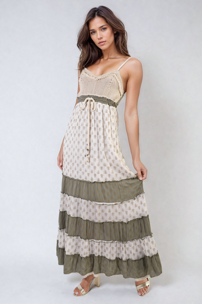 She Wears Glory™ Tiered Crochet Strappy Maxi Dress