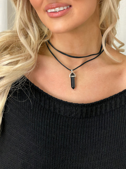 Double Strap Drop Pendant Choker Necklace - She Wears Glory Beverly Hills