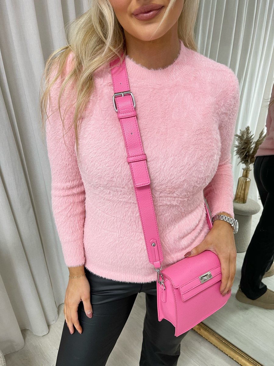 Fitted Long Sleeve Fluffy Knitted Top - She Wears Glory Beverly Hills